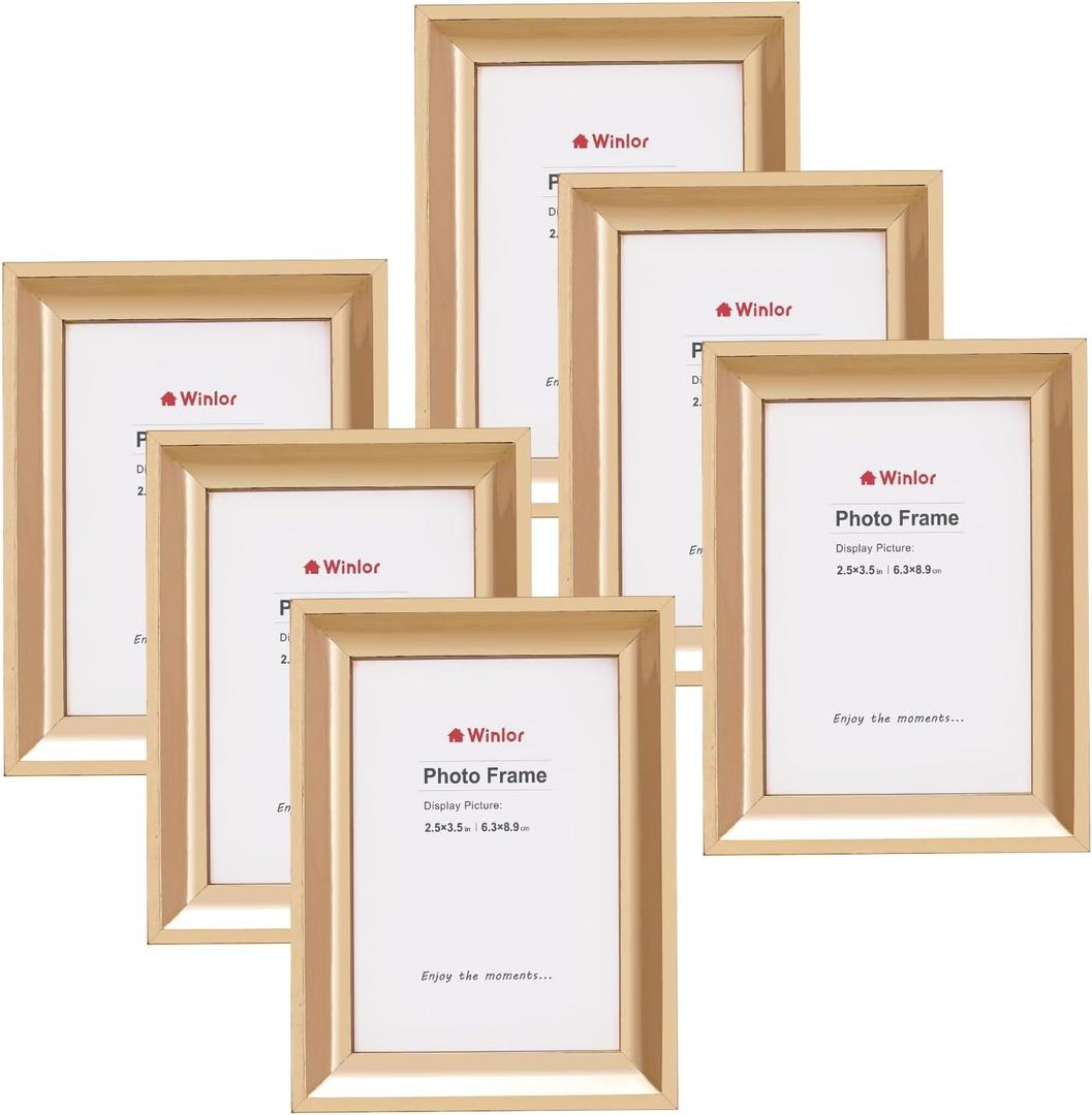 Mini Picture Frames 2.5x3.5 Inch (6-Pack) - Small Photo Frames, for Wall, Table, Home, Office Decoration, Durable Compact Polaroid Frame Set for Family, Gold