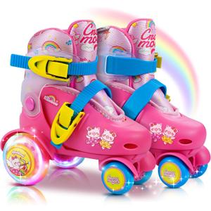Adjustable Beginner Skates for Kids  Light-Up Wheels, Fun Tractor Design for Girls, Boys, Toddlers (X-Small (6.5C10C US), Rainbow Archer)