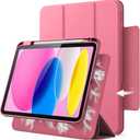 JETech Magnetic Detachable Case for iPad (A16) 11th/10th Generation (2025/2022) with Pencil Holder, Removable Rotating Clear Cover, Portrait/Landscape Stand with Raised Screen View (Pink)