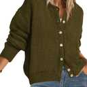 Long Sleeve Crewneck Button Down Womens Sweaters Spring Open Front Chunky Cardigan Sweaters for Women 2026, Army Green, L