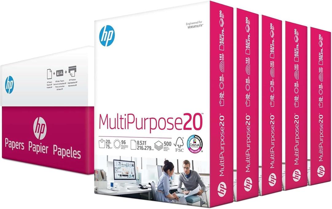 HP Papers | 8.5 x 11 Paper | MultiPurpose 20 lb | 5 Ream Case - 2500 Sheets | 96 Bright | Made in USA - FSC Certified | 115100PC