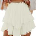 Aoudery Flowy Shorts for Women Casual Boho Ruffle Tiered Skorts High Waist Mini Skirts Golf Tennis Crochet Shorts, 2XL 