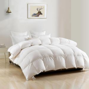 DWR Luxury Oversized Queen Down Feather Fibers Comforter, Soft Cotton Blend Cover, High Fill Power Medium Weight, Fluffy Down Feather Fibers Duvet Insert with Ties (98x98 Inches, White)