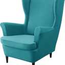 CONRUSER Stretch Wingback Chair Covers, 2 Piece Wing Chair Slipcovers Soft Velvet Armchair Covers with Elastic Bottom for Living Room Bedroom (Turquoise)