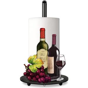 Hexagram Wine Decor Paper Towel Holder - Rustic Country Kitchen Countertop Decor for Red Wine Lovers - Cute Farmer Grape Housewarming Gift for Enophile