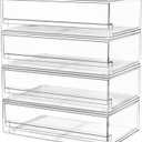 A-LuGei 【𝟰𝗣𝗖𝗦】 Acrylic Stackable Storage Drawers, 11.8" W Makeup Organizer, Bathroom Organizer and Storage, Plastic Storage Bins for Kitchen Cabinet Pantry Medicine Fridge