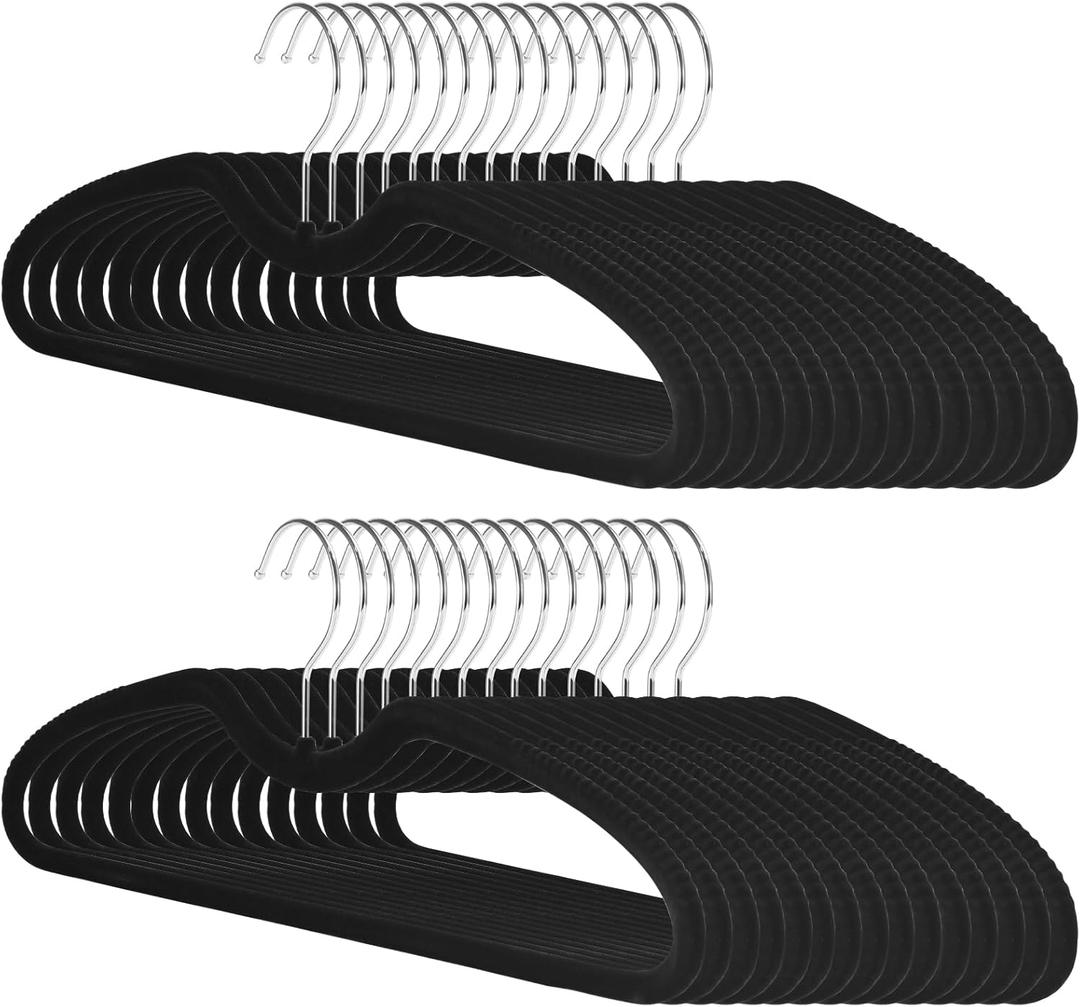 30 Pack Velvet Hangers, Short Neck Non Slip Slim Hangers with 360 Swivel Hook, Space Saving Clothes Hangers for Shirts, Dresses, Sweaters, Black