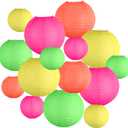 Glow in The Dark Party Supplies, Neon Party Decorations, Colorful Round Hanging Paper Lanterns Decorations for Neon Themed Birthday Wedding Baby Shower Home and Bar Decor, 15Pcs