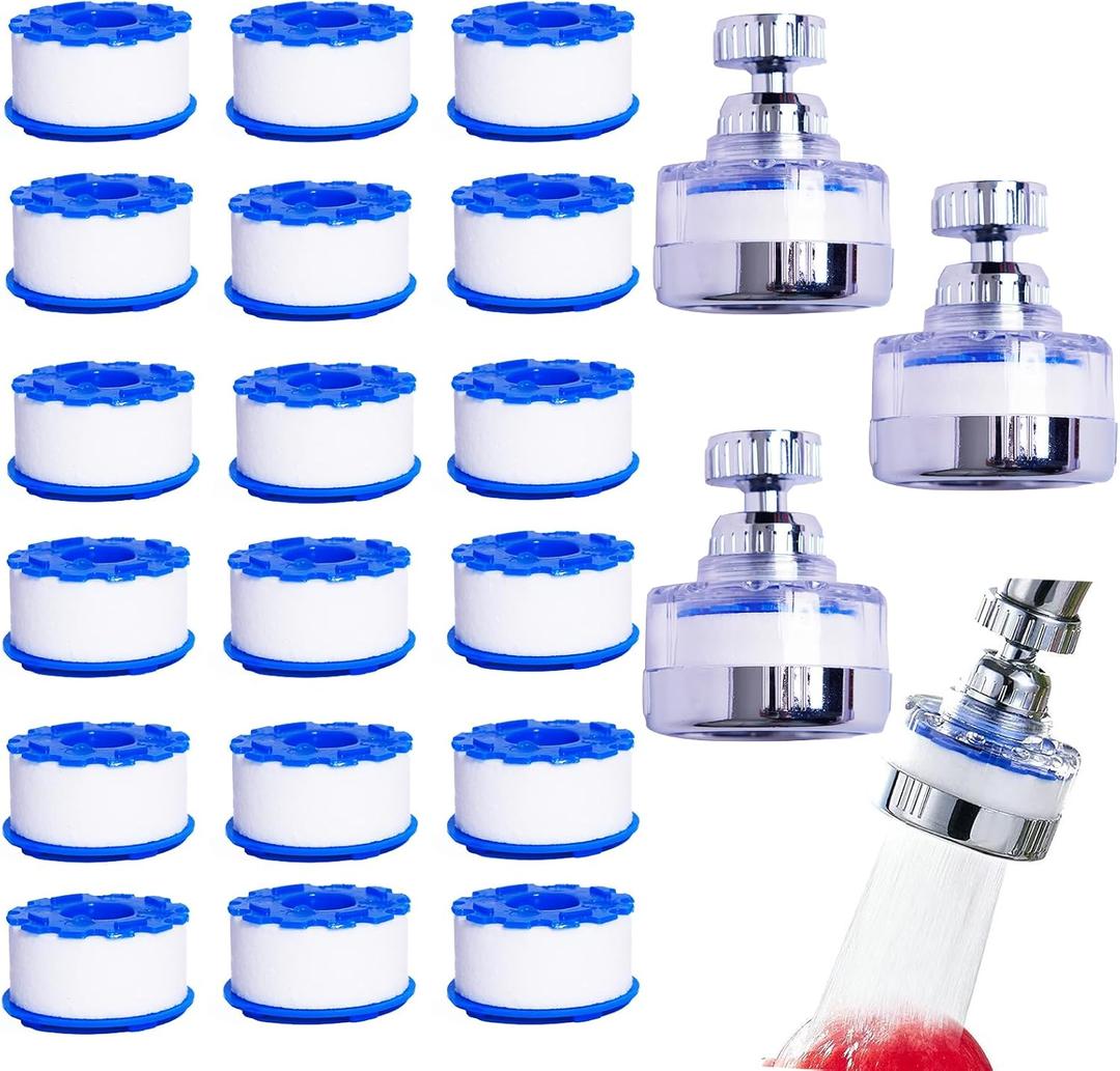 21Pcs Sink Water Filter Faucet With Cartridges, Universal 360  Rotating Kitchen Faucet Water Filter Removes Fluoride Heavy Metals Hard Water Compatible with most Bathroom/Kitchen/Laundry Sink Faucets