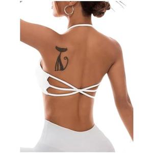 OYOANGLE Women's Criss Cross Backless Halter Sports Bra Padded Workout Yoga Bras Athletic Cami Cop Top, Small