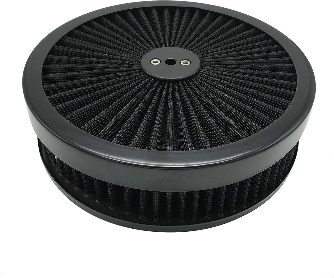 X-AVION Full Flow Round 9''X2'' Air Filter Assembly Kit Black Washable and Resuable Air Cleaner with Mounting Stud & Wing Nut Kit Air Cleaner for 4 Barrel Carburetor V8 Chevy Frd