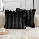 Neelvin Black Faux Fur Cozy Soft Striped Decorative Throw Pillow Covers 16x16 inch Set of 2,Velvet Pillowcase Cushion Case for Sofa Couch 