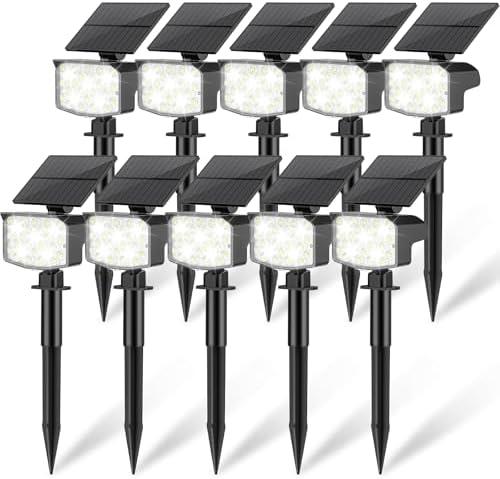 NACINIC Solar Spot Lights Outdoor Waterproof Adjustable Solar Powered Landscape Lights for Yard 3 Long Time Lighting Modes Spotlights for Pathway Garden Outside Wall Pool Porch- 10 Pack, Cool White