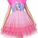 LQSZ Girls Tulle Dresses Princess Flutter Sleeve Tutu Dress for Toddler Girl 3-12 Years (Pink)