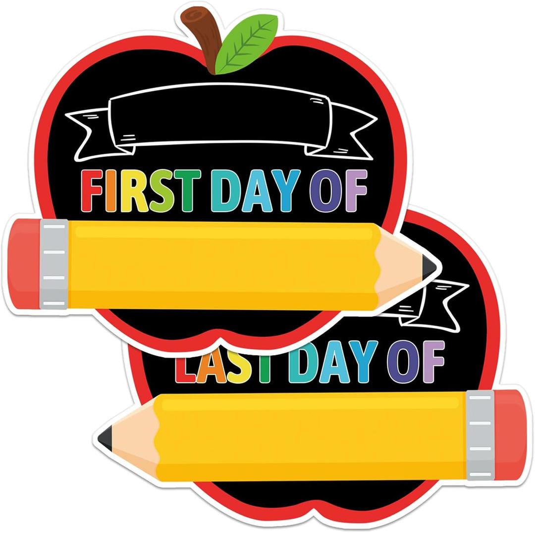 JUESMOS First and Last Day of School Chalkboard, 9.5"x11.8" Double Sided Pencil Back to School Sign for Kids Girls Boys Reusable 1st Day of Kindergarten Preschool Photo Props Sign
