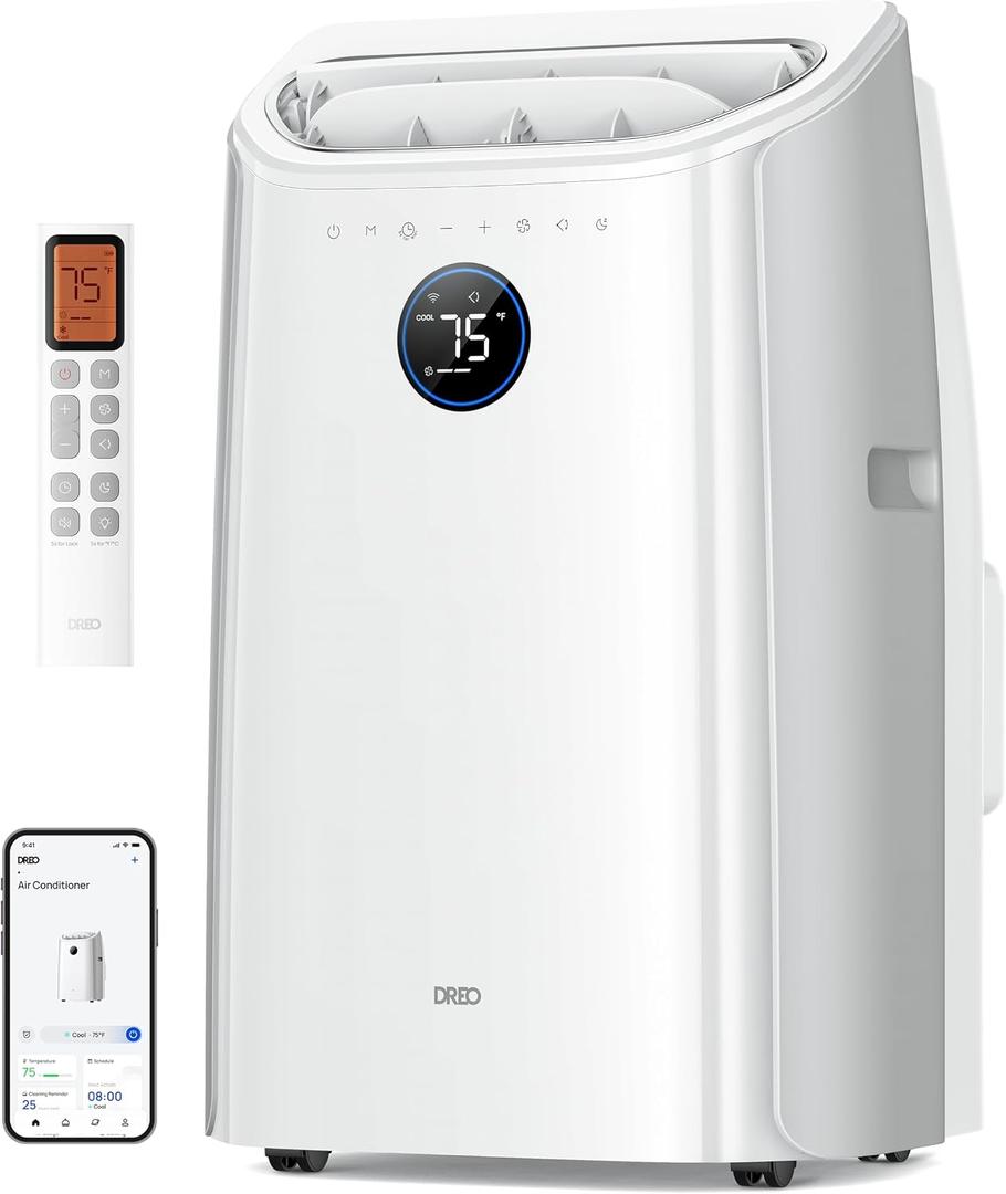 DREO Inverter Dual-Hose Portable Air Conditioners 740S, High Efficiency, 14000 BTU ASHRAE (10000 BTU DOE) 42dB Quiet Smart AC Unit, Drainage-Free, APP/Voice/Remote Control, for Bedroom & Large Room