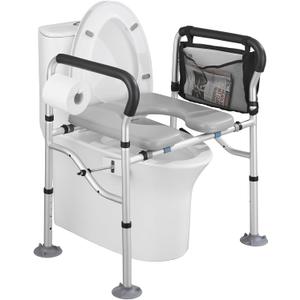 Raised Toilet Seat 400lbs, Toilet Seat Risers for Seniors, Handicap Elevated Toilet Seat with Handles & Padded Seat, Commode Chair with Adjustable Height, for Elderly, Pregnant, Fit Any Toilet