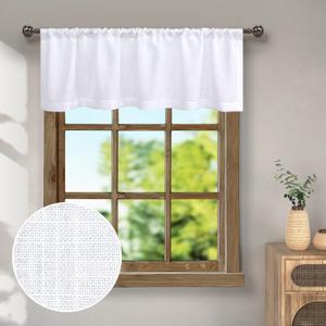 Pitalk White Valance for Windows 18 Inch Length Light Filtering Semi Sheer Linen Cotton Kitchen Valance for Bathroom Short Valance for Living Room Bedroom Bathroom Small Window Curtain Farmhouse Dcor