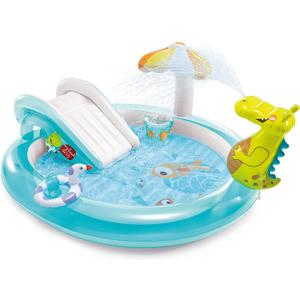 Intex Gator 6.6' x 5.6' x 4" Outdoor Inflatable Kiddie Pool Water Play Swim Center