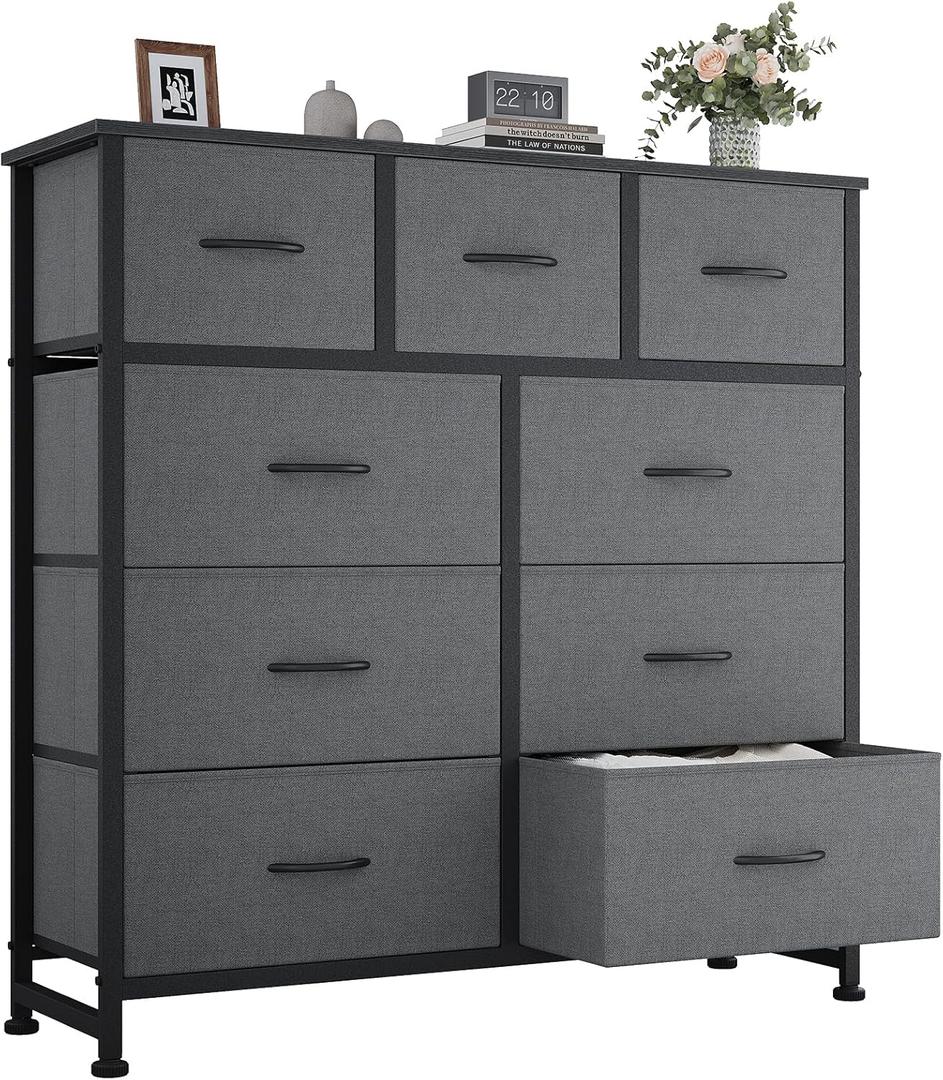 OLIXIS 9 Drawers Storage Organizers Units, Closet Organizers and Storage for Clothes, Fabric Storage Drawer for Living Room, Chest of Dresser in 39.4" D x 11.8" W x 39.9" H, Grey