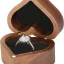 LETURE Wooden Heart Shape Ring Gift Box with Single Slot 2 Slot, Personalized Vintage Wood Jewelry Box for Proposal Engagement Wedding Ceremony Anniversary (Black-1 Slot)