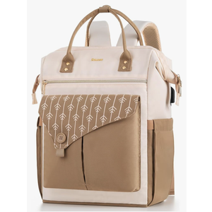 MOMUVO Laptop Backpack for Women with USB Port, Student Bookbag Water Resistant Backpacks Teacher Doctor Nurse Work Stylish Travel Bags, Fits 17-Inch Laptop Khaki Beige