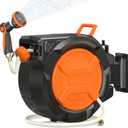 Retractable Garden Hose Reel 1/2" 100ft, 2-in-1 Wall Mount & Portable Auto Rewind Water Hose Reel with Any Length Lock & 180° Swivel, Heavy Duty Outdoor Hose Storage for Garden, Patio and Car Washing