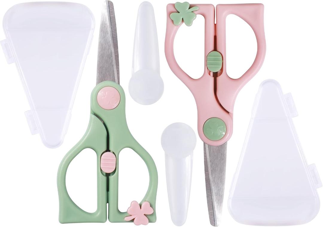 Baby Food Scissors Kicthen Shears,Portable Healthy Cute Kids Scissors Stainless Steel Scissors with Safety Lock and Storage Case - Ideal for Cutting Meat, Chicken, Vegetables, and Fruits (2Pack) (6.1inch)