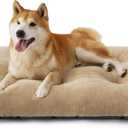 Bedsure Washable Dog Crate Bed Large Sized Dog, Comfort Fluffy Plush Pet Pillow Bed Kennel Pad with Non-Slip Bottom, Machine Washable Pet Sleeping Mat, 35"x23", Brown