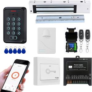 Smart Door Access Control System with 280KG 600lbs Magnetic Lock, WiFi & Tuya App Remote Unlock, Waterproof Keypad Reader (ID & IC Card), Power Supply, Exit Button, Doorbell & Remote Controls