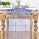 Tulle Pearl Table Runner 10ft Wedding Veil Dusty Blue Dessert Fabric Chiffon Pearl Lace Boho Glitter Sequins Overlay Banquet Aisle Sheer Runner Diamonds Party Decorations Doilies