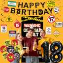 Roetyce 18th Birthday Decorations for Boys Girls, Caution Logos Happy 18th Birthday Banner Backdrop Balloons Hanging Swirls Kit, 18 Years Old Party Yard Door Wall Cover Background