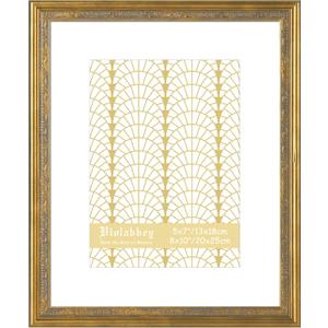 VIOLABBEY 8x10 Matte Gold Picture Frame, Display 5x7 Photo with Mat or 8x10 without Mat, Ornate Vintage 8 x 10 Matte Gold Frame for Wall Decor or Tabletop Display
