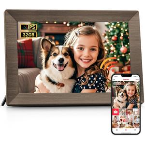 Frameo 10.1" Digital Picture Frame, Smart WiFi Digital Photo Frame with 1280x800 HD IPS Touch Screen 32GB Memory Auto-Rotate Wall Mounted, Share Photos/Videos from Phone Anywhere(Gray Wood)