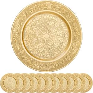 12 Pack Gold Charger Plates, 13 Inch Gold Round Chargers for Dinner Plates, Decorative Dinner Chargers, Antique Plastic Table Charger and Service Plates for Wedding Holiday Party