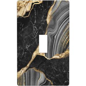 Black Gold Marble Single Toggle Light Switch Plate Cover Decor Wall Plate Cover For Home Bedroom Kitchen Decorative 4.5 * 2.76 Inches Standard Size