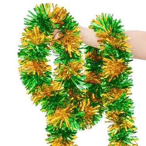 33FT St. Patrick's Day Tinsel Garland, Green Gold Metallic Twist Foil Tinsel Garland Hanging Garland for St. Patrick's Day Birthday Party Indoor Outdoor Decoration