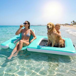 Inflatable Dog Pool Float with Swim Area Sunken Mesh,Durable PVC Inflatable Floating Dock for Small to Large Dogs