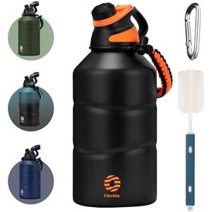 Fjbottle Insulated Half Gallon Water Bottle 64oz with Magnetic Lid, Stainless Steel Double-Wall Vacuum Leak Proof Sports Insulated Jug with Paracord Handle, Keep Water Hot & Cold for Outdoor,Gym