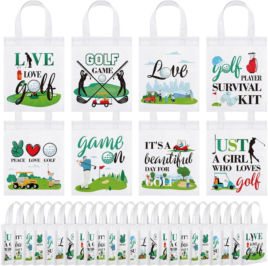 Kajaia 24 Pcs Golf Treat Bag with Handles Reusable Goodie Bag Gift Non Woven Golf Party Favors Birthday Party Supplies