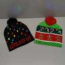 2 Pack Christmas LED Light-up Knitted Beanie Hat Colorful Flashing Holiday Xmas Christmas Party Supplies(One Size Fits More) (Green)