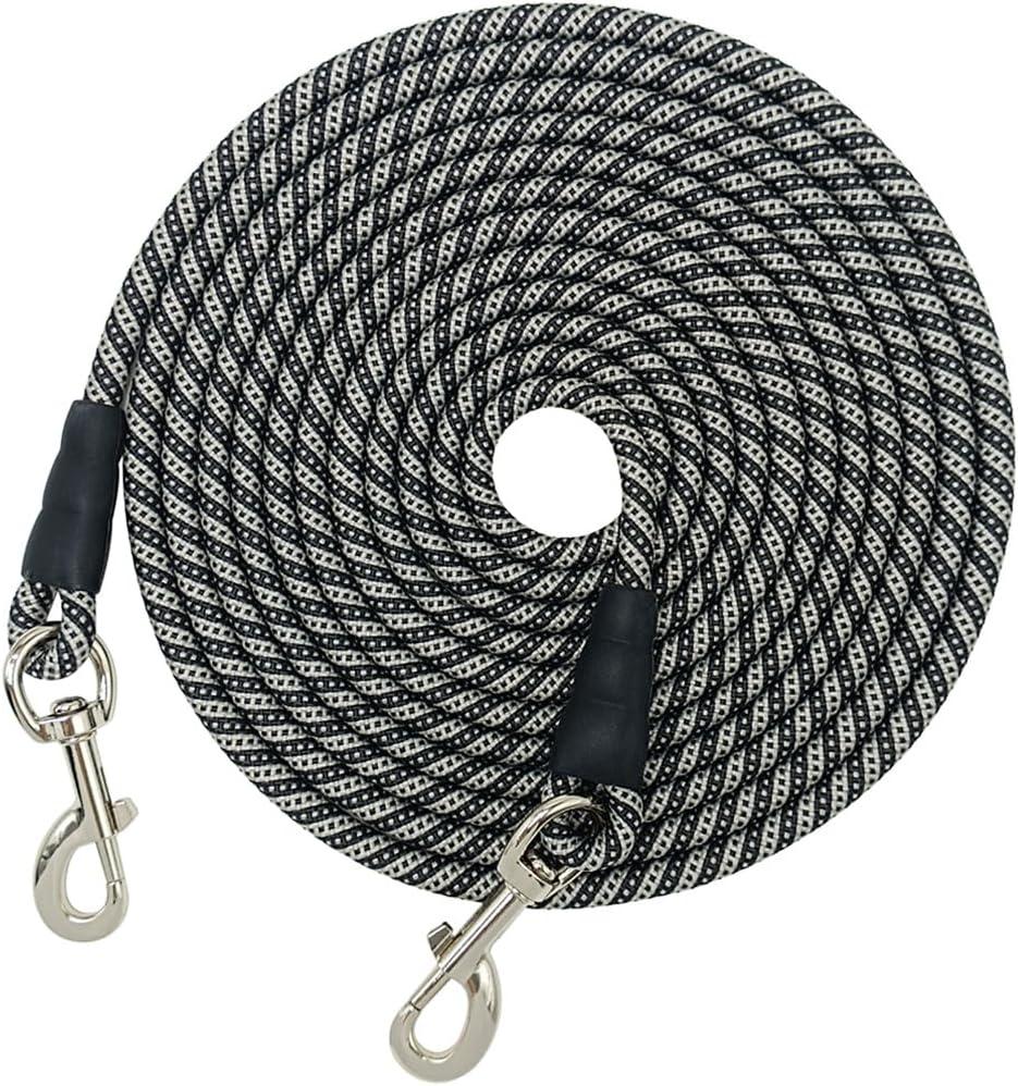 15FT 20FT 26FT 40FT 60FT 75FT Long Dog Tether, Outdoor Tie Out Rope Dog Lead for Yard, Large Medium Dogs Training, Camping, Playing, Backyard (20FT, Black Gray)