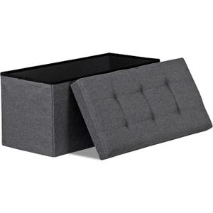 SUPER DEAL 30 Inches Storage Ottoman Bench Folding Footstool with Divider Padded Seat Large Storage Chest Long Box for Living Room Bedroom Entryway, 660 lbs Capacity 15" x 30" x 15" Dark Grey