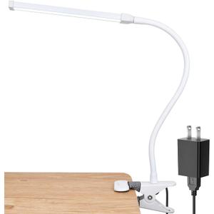 LEPOWER Led Clip on Light, 5W Reading Lights for Books in Bed with Gooseneck, Adjustable Color Temperature Clip Lamp, Ideal for Bedtime Reading and Piano Light, Metal, White
