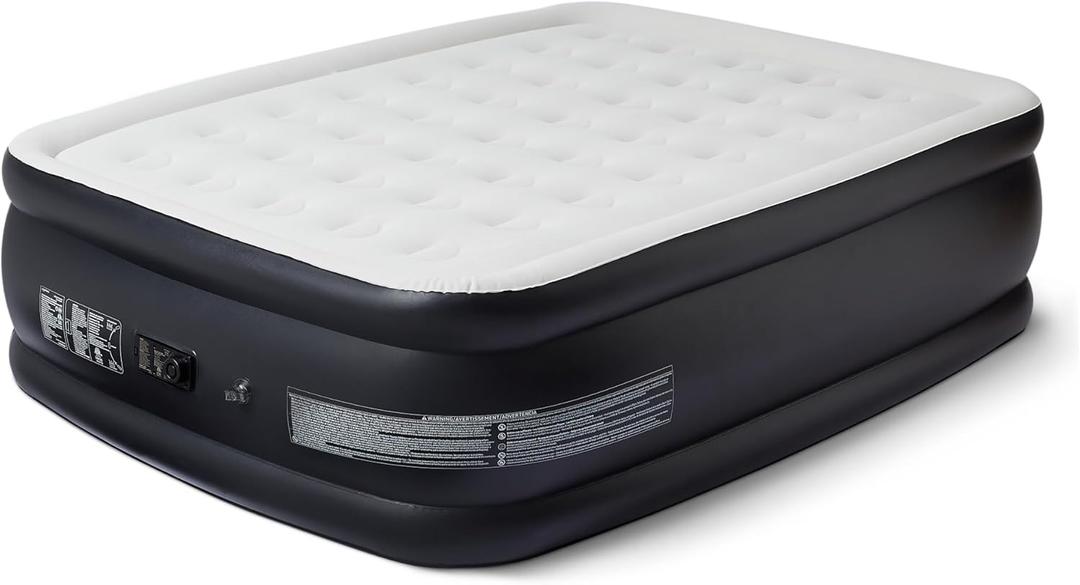 Amazon Basics Inflatable Air Mattress, Queen Size, 22in Height, with Built-in Pump, for Guests or Camping (Queen (600 lbs) - NA Plug)