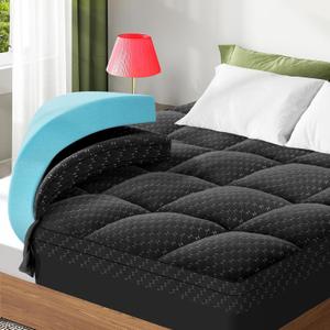 Dual Layer 3 Inch Memory Foam Mattress Topper King Size, 2 Inch Gel Memory Foam Plus 1 Inch Cooling Pillow Top Mattress Pad Cover, with 8-21 Inch Deep Pocket, Black