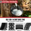 60/100-14 2.50-14 Front Tire and Inner Tube Set | 60/100-14 Dirt Bike Tire For CRF110 KLX110 KX65 XR70 SSR125 CRF70 KX60 KX110 RM65 JR80 PW80 TTR90 TTR110 Pit Dirt Bike