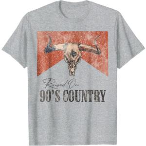 Vintage Western Bull Skull Raised On 90's Country Music T-Shirt, Large