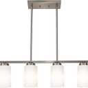 Brushed Nickel Kitchen Island Light, Farmhouse Pendant Light Fixtures with Opal White Glass Shades Modern Linear Ceiling Hanging Light for Living Room (4-Lights)
