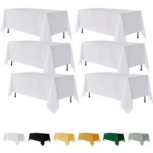 Fitable 6 Pack White Rectangle Table Clothes - 90 x 132 Inch - Wrinkle and Stain Resistant Fabric Tablecloths, Washable Polyester Table Covers for Wedding, Party, Banquet, Formal Events